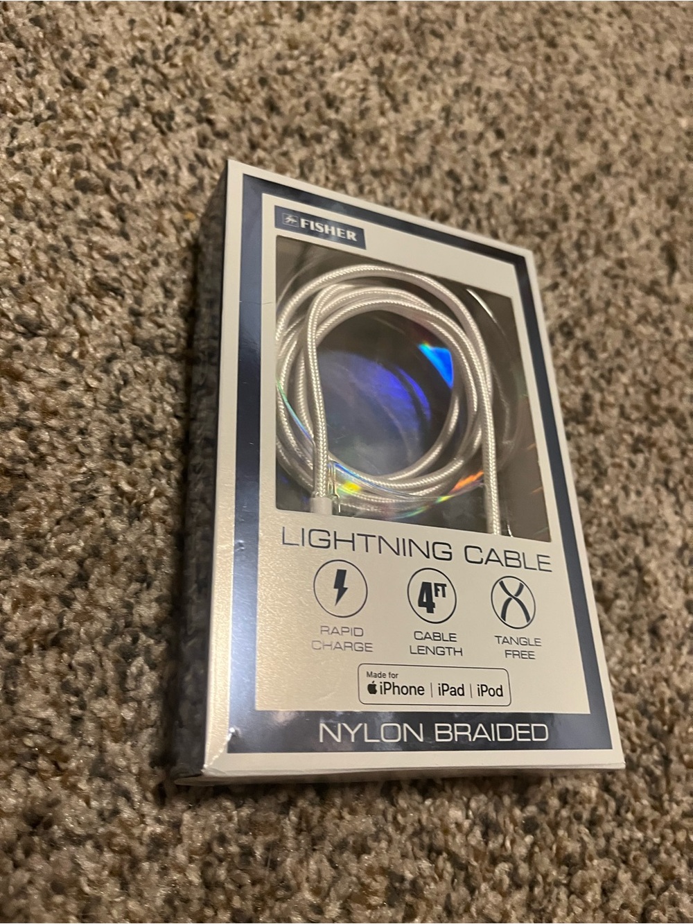 Fisher Silver Nylon Braided Lightning Cable - 4ft